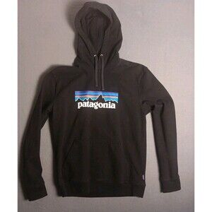 Patagonia Uprisal Sweatshirt Mens Large Black Hoodie Print Logo Recycled Plastic